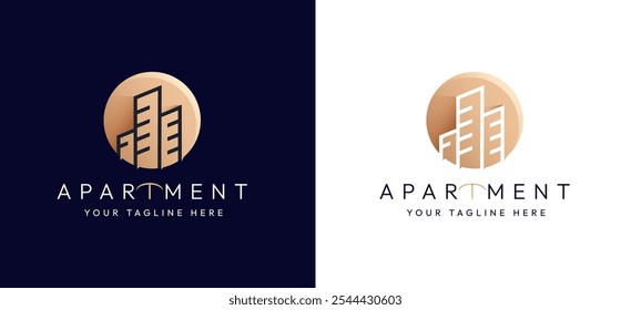 Apartment Building Real Estate Construction Logo Design Inspiration. Elegant Architectural Symbol for Real Estate and Construction Business Identity. City Building Vector Illustration.
