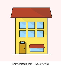 apartment building. rented house. the residence is green with a level and has a rooftop. rental shop building. architecture like a comfortable home.