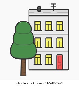 apartment building with tree vector flat illustration