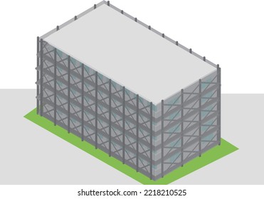 An apartment building undergoing isometric large-scale repair work