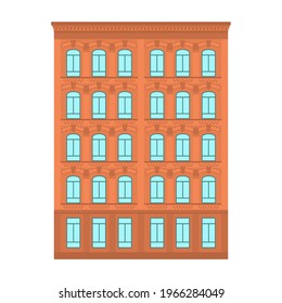 Apartment building. Urban retro style, multiple floors. Template for architecture design. Vector illustration with isolated white background.