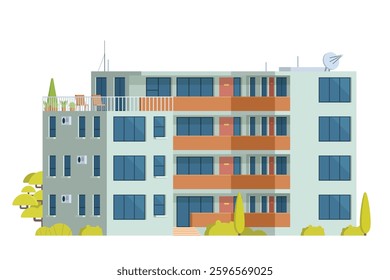 Apartment Building Vector Illustration. Urban Mid-Rise Housing in Flat Style and Clean Design	