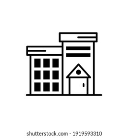 Apartment building vector outline icon style illustration. 