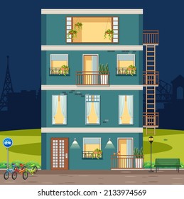 Apartment building with windows  illustration