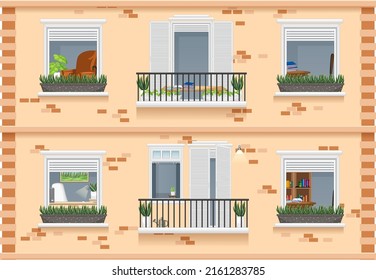 Apartment building with windows  illustration