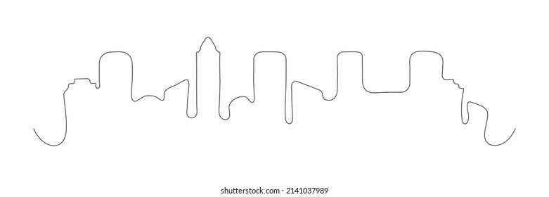 Appartementhäuser durchgehend eine Zeichnung. Stadtgebäude mit Panoramabilder Kunst. Doodle-Stil. Handgezeichnete Stadt. Vektorgrafik einzeln auf weißem Hintergrund.