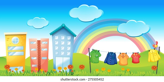 Apartment buildings with laundry in the yard