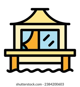 Apartment bungalow icon outline vector. Sea villa. Summer vacation color flat