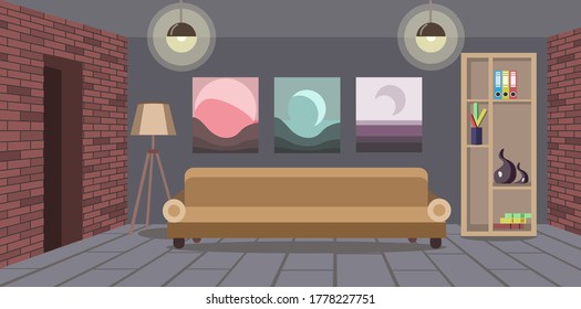 Apartment in the city center with beautiful interior. Room design in loft style.