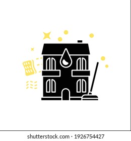 Apartment cleaning glyph icon. Sweeping process in flats, including washing floor and wiping dust. Cleaning service concept. Filled flat sign. Isolated silhouette vector illustration