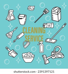 Apartment cleaning kit. bucket, sponge, broom, vacuum cleaner, rag, basin.
