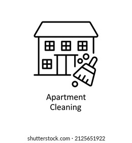 Icono de contorno del vector de limpieza de apartamento para web aislado en el archivo EPS 10 de fondo blanco