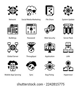 Apartment, Cloud Network, Blogging, Zip Folder, Video Chat, Testing, Backup System, Online Conference, Satellite, Router, Call Center, Connection, Contact Us, Glyph Icons - Solid, Vectors