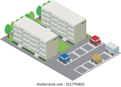 Complejo de apartamentos con estacionamiento isométrico