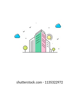 Apartment complex outline vector illustration. Building real estate art. Construction linear flat icon