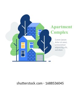 Apartment Complex, Residential Neighborhood, House Building And Development, Green Area, Vector Icon, Flat Illustration