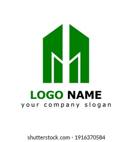 apartment design logo combined with the letter M. with a green composition. simple and modern design. suitable for the logo of apartments, housing, inns, villas, communities.