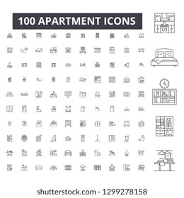Apartment editable line icons, 100 vector set, collection. Apartment black outline illustrations, signs, symbols