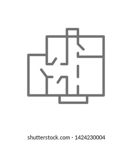 Apartment floor plan, architectural project line icon.