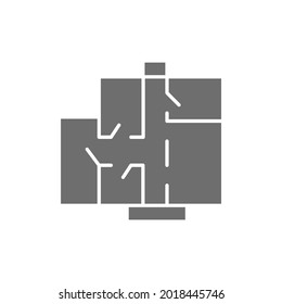 Apartment floor plan, architectural project grey icon.