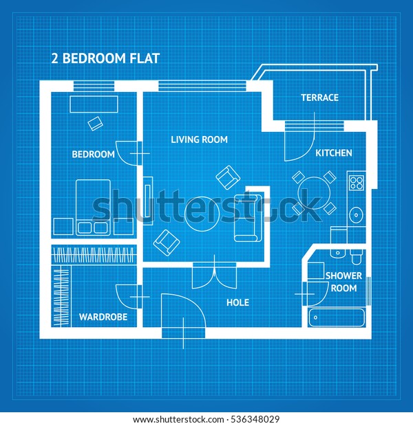 Apartment Floor Plan Blueprint Mit Mobeln Stock Vektorgrafik