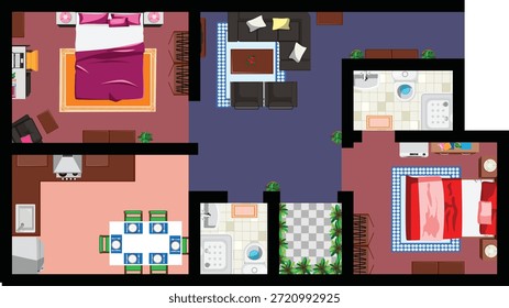 Apartamento Plano Plano Casa Plana Vista Superior Design Interior Conceito Vetor