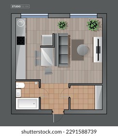 Apartment floor plan. Top view flat vector illustration. Interior studio.