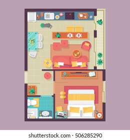 Apartment floor plan top view. Furniture set for interior design. Isolated vector illustration