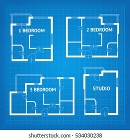 Apartment Floor Plan Unfurnished Set Blueprint Design Elements. Vector Illustration