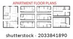 Apartment floor plans. Micro, one, two bedroom apartment. Interior design elements kitchen, bedroom, bathroom furniture. Vector architecture plan of studio, condominium, flat, house. 2D floor plans