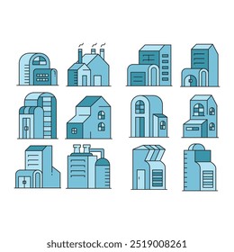 apartment and house building icons set