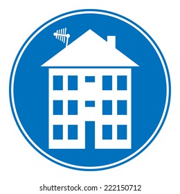 Apartment house button on white. Vector illustration.