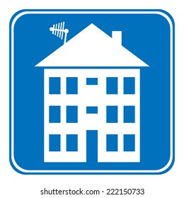 Apartment house button on white. Vector illustration.