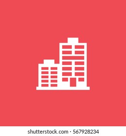 Apartment House Flat Icon On Red Background