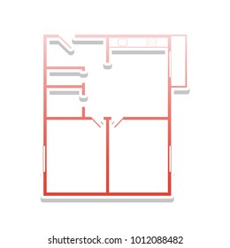 Apartment house floor plans. Vector. Reddish icon with white and gray shadow on white background. Isolated.