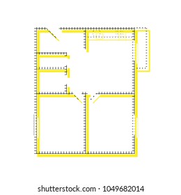 Apartment house floor plans. Vector. Yellow icon with square pattern duplicate at white background. Isolated.