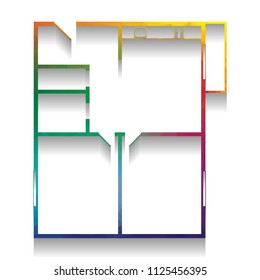 Apartment house floor plans. Vector. Colorful icon with bright texture of mosaic with soft shadow on white background. Isolated.