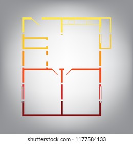 Apartment house floor plans. Vector. Horizontally sliced icon with colors from sunny gradient in gray background.