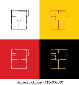 Apartment house floor plans. Vector. Icons of german flag on corresponding colors as background.
