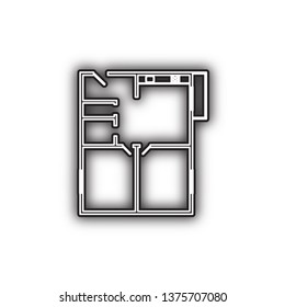 Apartment house floor plans. Vector. Double contour black icon with soft shadow at white background. Isolated.