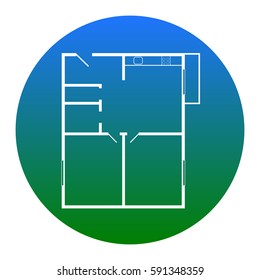 Apartment house floor plans. Vector. White icon in bluish circle on white background. Isolated.
