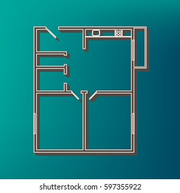 Apartment house floor plans. Vector. Icon printed at 3d on sea color background.