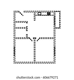 Apartment house floor plans. Vector. Black dashed icon on white background. Isolated.
