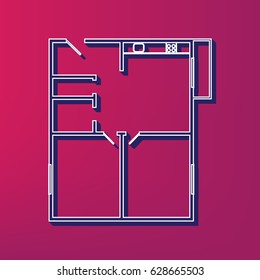 Apartment house floor plans. Vector. Blue 3d printed icon on magenta background.