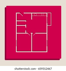 Apartment house floor plans. Vector. Grayscale version of Popart-style icon.