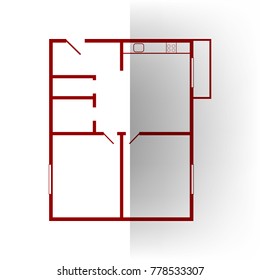 Apartment house floor plans. Vector. Bordo icon on white bending paper background.