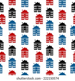 Apartment house icon seamless pattern on white. Vector illustration.