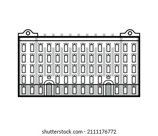 Apartment house illustration. Urban scene. City building. Business center. Vector design element isolated on white background.