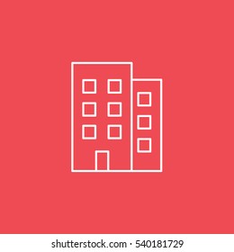 Apartment House Line Icon On Red Background