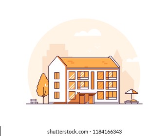 Apartment house - modern thin line design style vector illustration